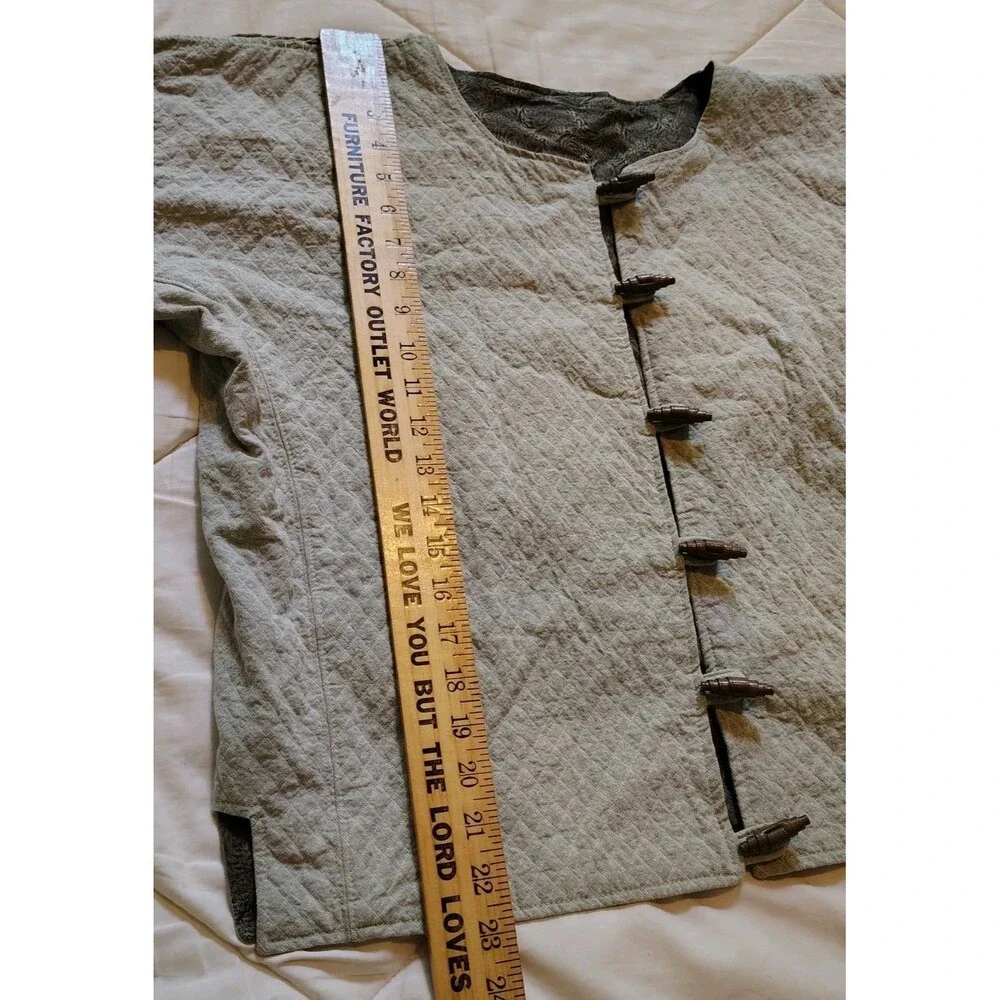 Artisan Reversible Quilted Jacket Wooden Toggle Button Openwork Seam Top L XL